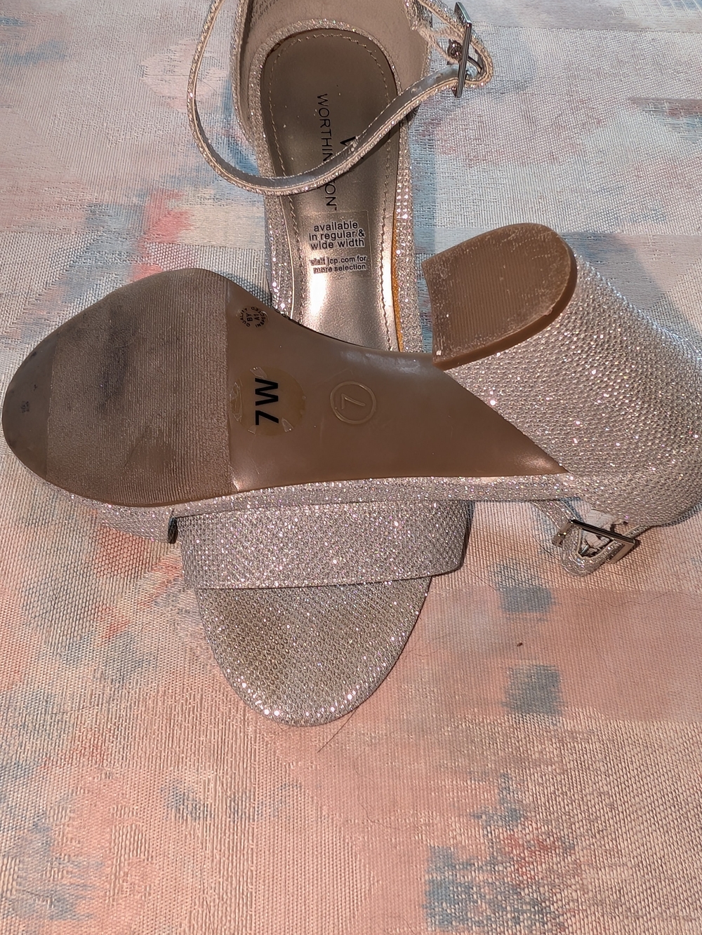Worthington Silver Glitter Ankle-Strap Block Heel Sandals - Women